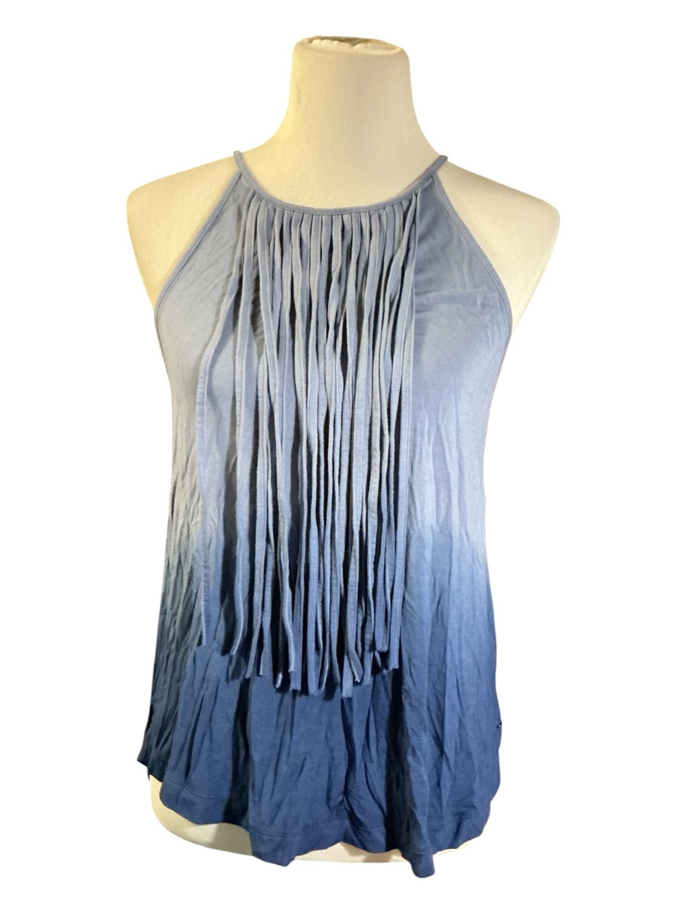 American Eagle Outfitters Blue Ombre Fringe Halter Tank